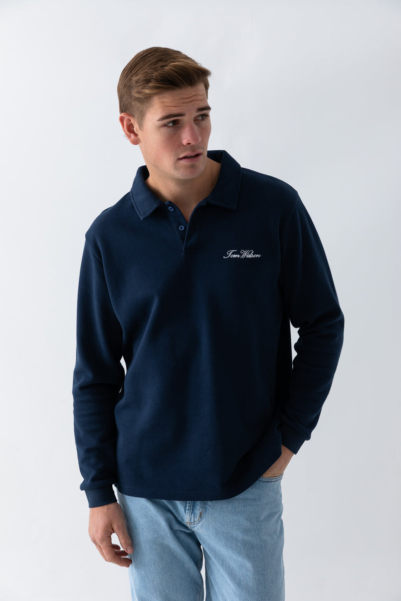Signature Long Sleeve Polo  - Navy